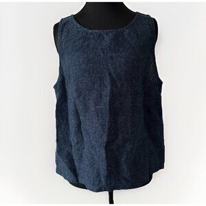 100% Linen Blouse Textured Blue Sleeveless Top Women’s M Lagom Minimal Capsule